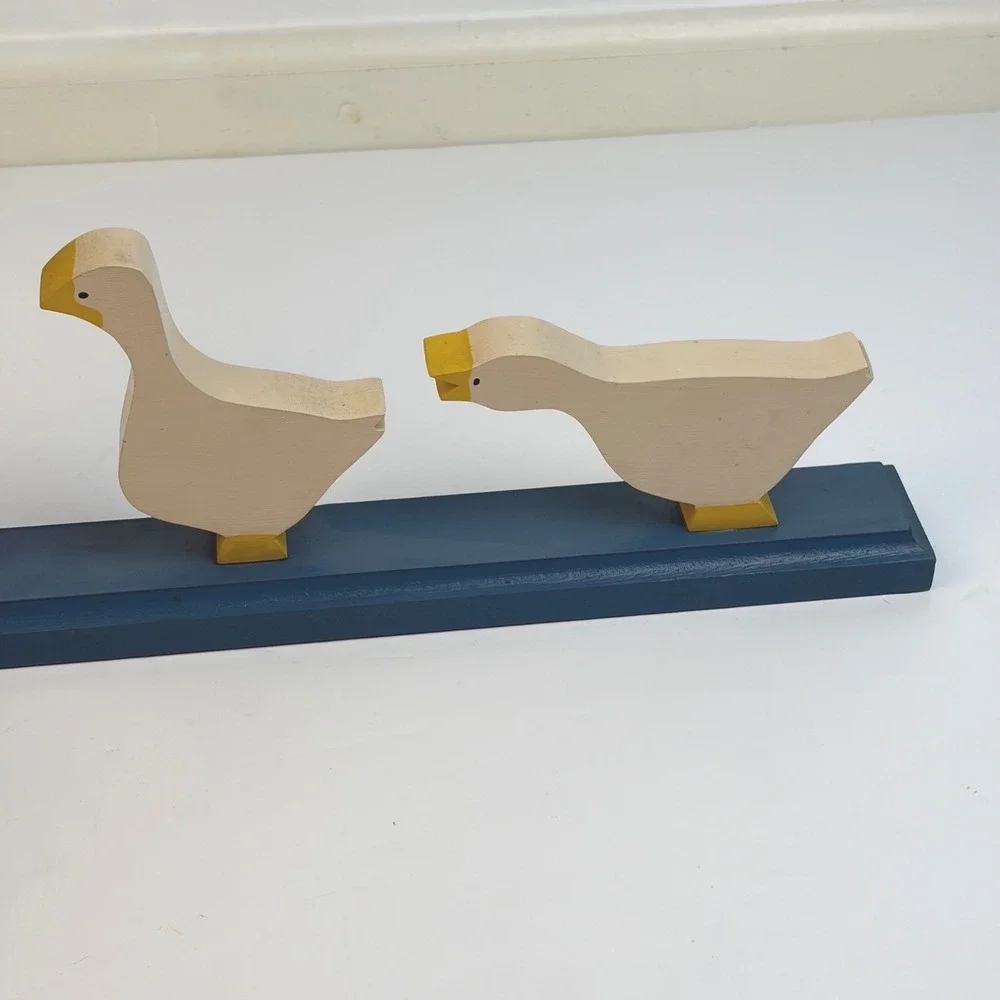 VTG Country‎ Feelings Wooden Folk Art Girl With Geese Primitive Country Decor